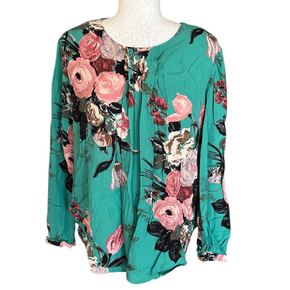 Boden Tamara Green Blush Pink Floral Print Blouse - 14